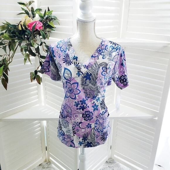 Buttersoft Tops - BUTTERSOFT MEDICAL FLORAL BLUE & PINK SCRUB TOP